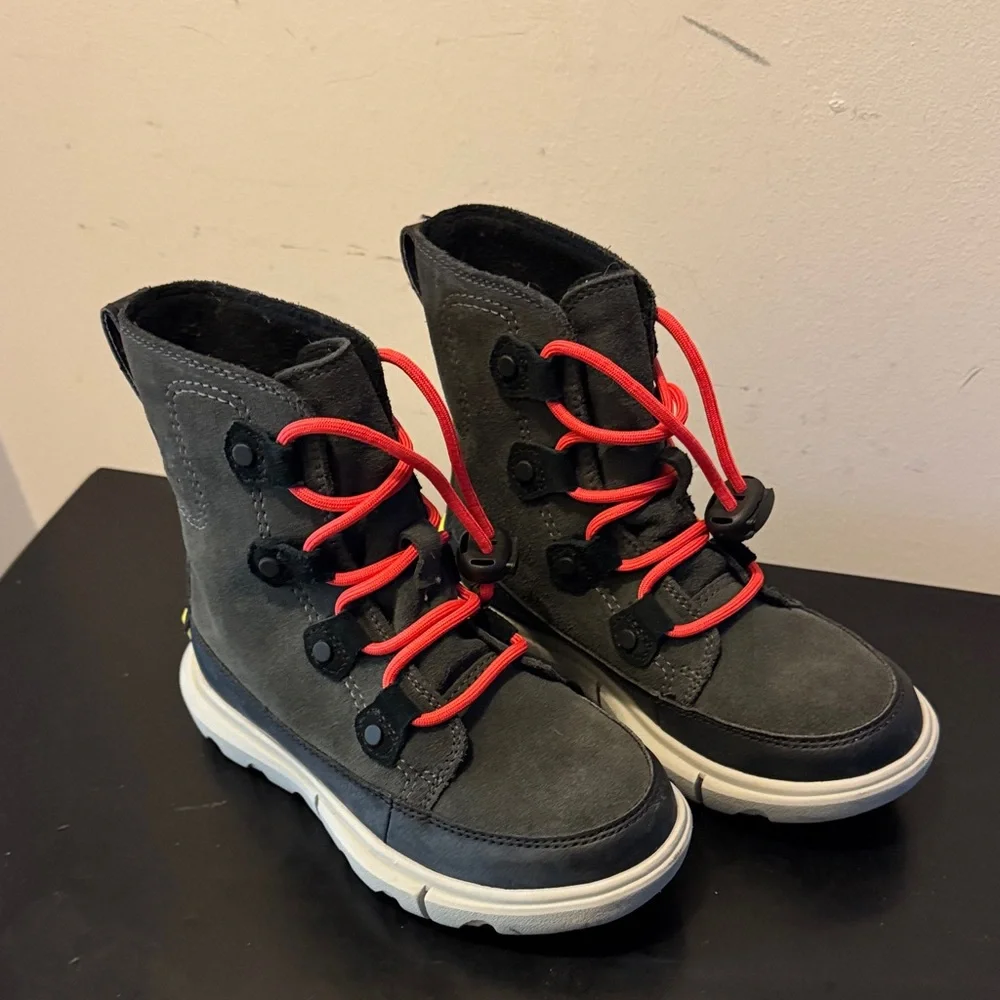 Sorel Kids' Gray Boots with Red Accents